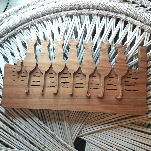 Wooden Cat Wall Decor Fence Wood Block Kitties - Picture 5 of 15